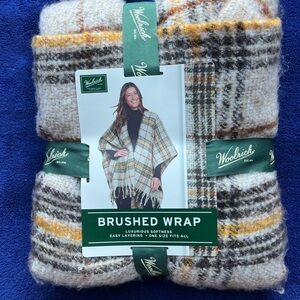 Woolrich Plaid Wool Wrap in Cream and Brown